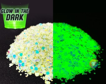 Halloween Glow In The Dark Glitter Mix - Loose, Chunky, Cosmetic, Phosphorescent - Perfect for Tumblers, Art, Slime, Nail Art and Crafts