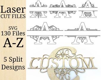 Redemoinhos de monogramas de letras divididas - ALFABETO - 130 letras - Arquivo digital cortado a laser - Glowforge - Arquivos SVG