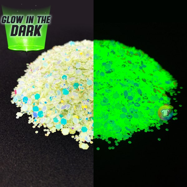 Halloween Glow In The Dark Glitter Mix - Loose, Chunky, Cosmetic, Phosphorescent - Perfect for Tumblers, Art, Slime, Nail Art and Crafts