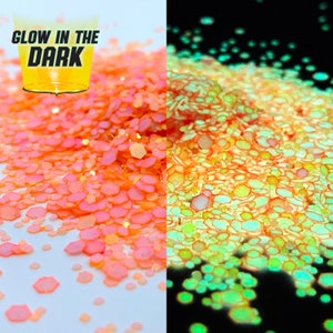 Orange Glow In The Dark Glitter Mix Glitter Loose Glitter Chunky Glitter Cosmetic Glitter Phosphorescent Glitter For tumblers art slime