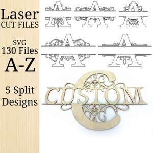 Monogramy z literami dzielonymi Swirls - ALPHABET - 130 liter - Cyfrowy plik do cięcia laserowego - Glowforge - Pliki SVG