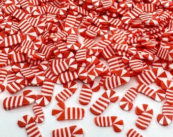 Candy Cane Polymer Clay Peppermint Glitter Shape Slice Christmas Art Decorated with Sprinkles & Perfect for Miniature Dessert Creations