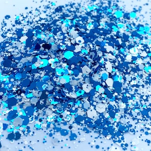 Tidal wave blue and white Mixed Glitter, Solvent Resistant Glitter For tumblers Polyester nail art confetti for slime