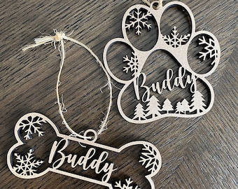 Dog name ornament family dog ornament paw personalized customized dog ornament tree Christmas dog ornament for dog family ornament