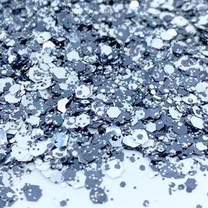Charcoal and White Chunky Blend Glitter, Mixed Size Chunky Mix, Bling Chunky Mix For tumblers nail art crafts and is solvent resistant