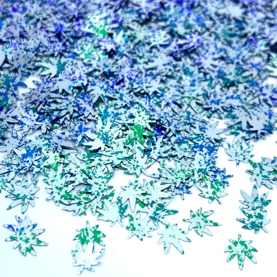 Green and Blue Colored Hemp Cannabis Pot Leaf Forest Green Shape Glitter Sequins Rave Party Marijuana Weed Glitter