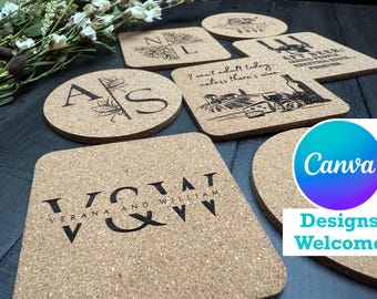 Personalized Cork Coasters – Wedding Favors for Guests, Custom Engraved Drink Coaster Set with Names & Date Housewarming Gifts Bridal Shower