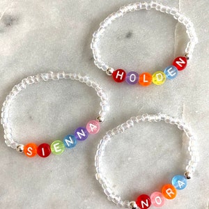 Personalized beaded bracelet. Kids beaded name bracelet. Beaded bracelets for kids.