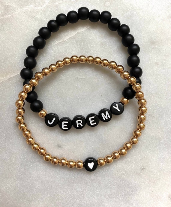 STONE BEAD BRACELET 4 MM W/GOLD BEADS MATTE BLACK STONE BEAD BRACELET 4 MM W/GOLD BEADS MATTE BLACK