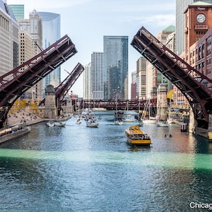 Chicago Skyline | Affordable Wall Art | Chicago River | Water Taxi | Chicago Bridge | Chicago Photo | Chicago Photography | Chicago | Gift
