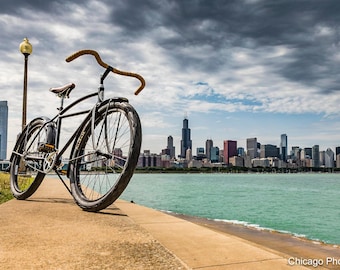 Chicago Photography | Affordable Wall Art | Color Photo | Chicago Skyline | Bike | Chicago City | Lake Michigan | Art Prints | Chicago