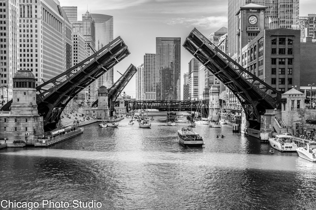Black and White Chicago Skyline | Affordable Wall Art | Chicago River ...