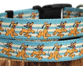 Blue Disney Pluto Dog Collar, DIsney Dog Collar, Disney Summer Dog Collar, Adjustable Dog Collar