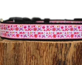 3/4" Pink Butterfly & Flower Collar, Girly Dog Collar