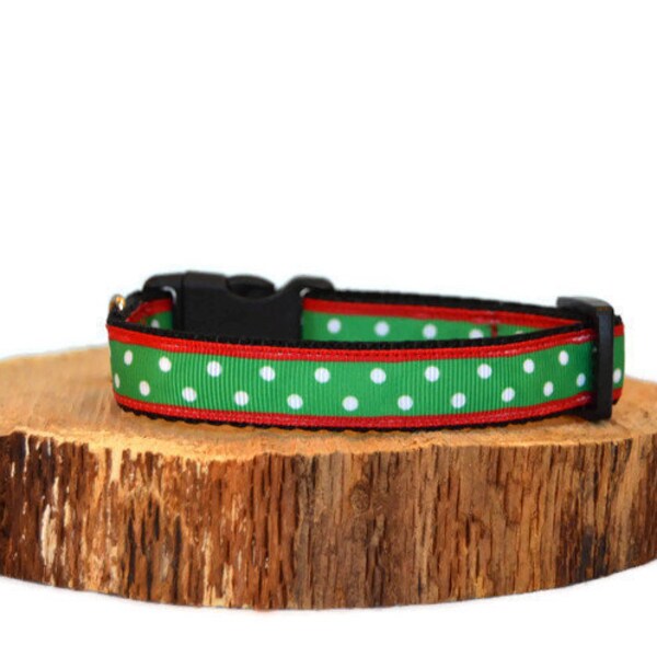 3/4" Christmas Green & Red Polka Dot Collar, Extra Small