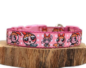 Blossom Powerpuff Girls Dog Collar, Girl Power, Superhero Dog Collar