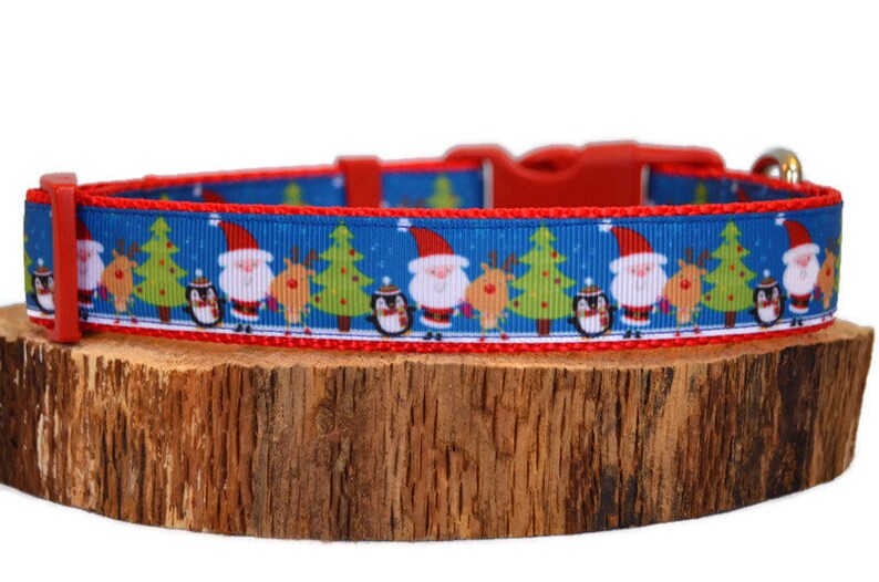 Santa Holiday Collar Red Christmas Collar Santa and Reindeer Christmas Dog Collar