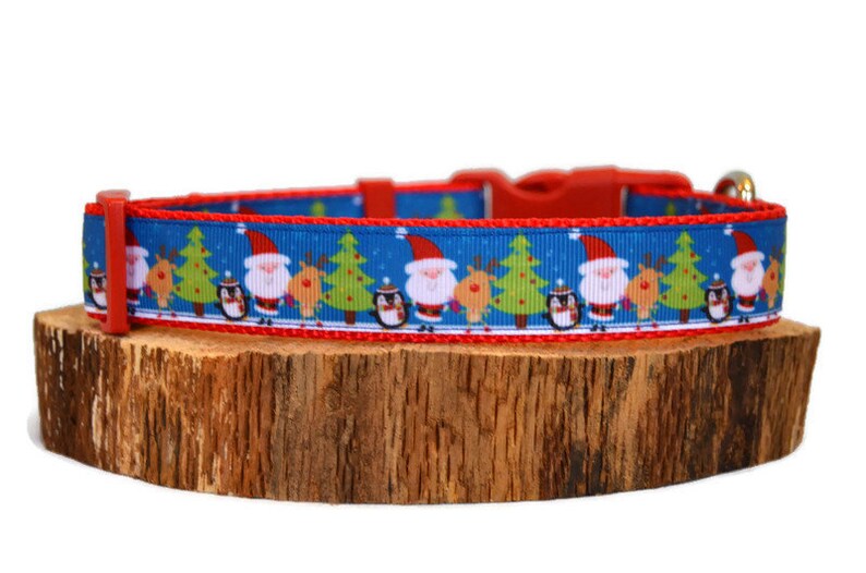 Santa Holiday Collar Red Christmas Collar Santa and Reindeer Christmas Dog Collar