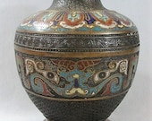 Champleve Vase with Taotic Ritual Masks - Finely Cast - ca 1900