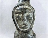 Large Janus Faces Inuit Carving, Human and Owl, Wonderful Sculpture