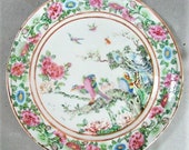 Qing Famille Rose 9 1 2 quot Plate - Birds In Landscape - ca 1830 - Floral Border - Fine Detail