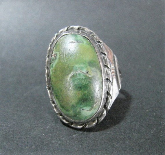 Huge Sterling Green Stone Ring, 9 1/2", Antique o… - image 1