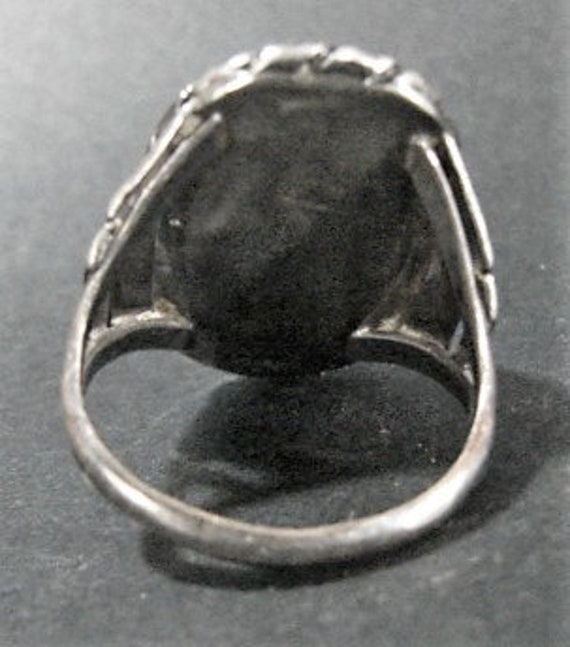 Huge Sterling Green Stone Ring, 9 1/2", Antique o… - image 10