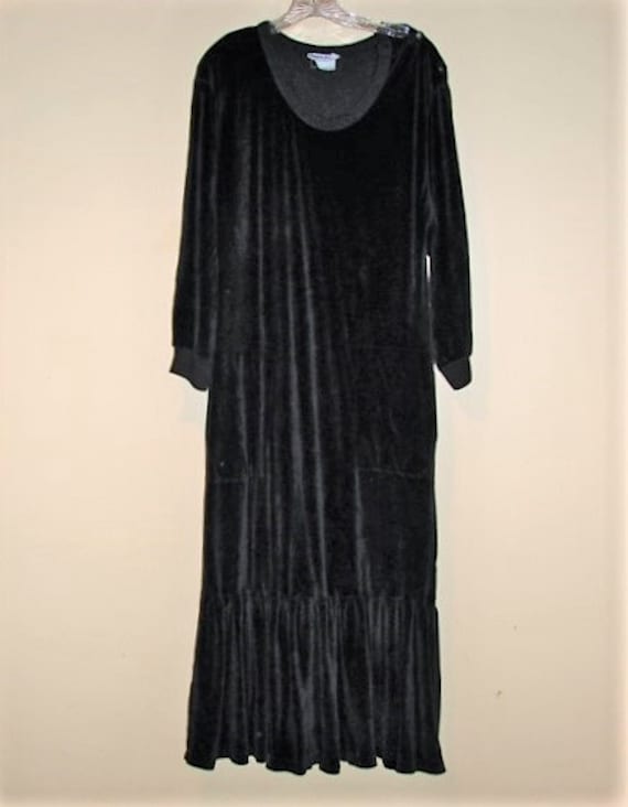 Sonia Rykiel Velour Black Dress, Ruffled Skirt, 1… - image 7