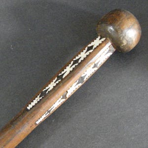 Solomon Islands Inlaid Wood Staff, Hardwood with Shell Inlay, Early 20th Century, 37"