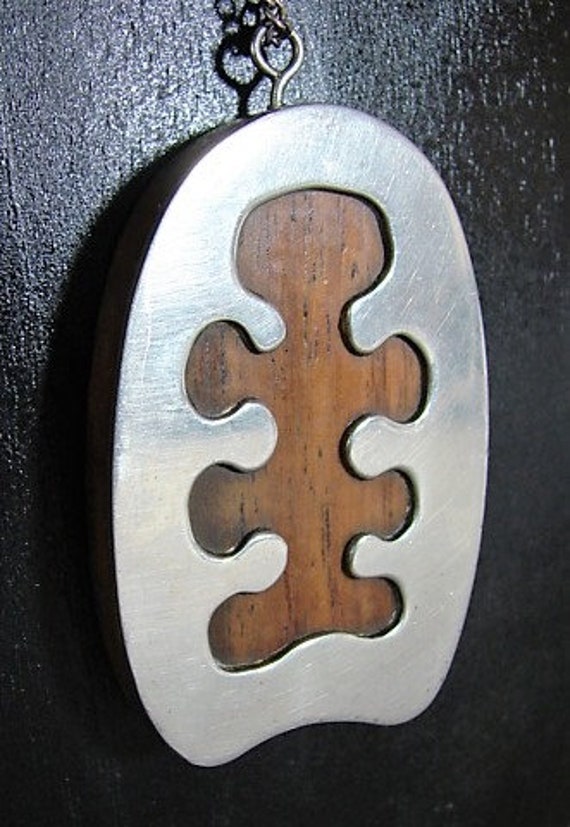 MCM Wood and Chrome Biomorphic Pendant, Original … - image 3