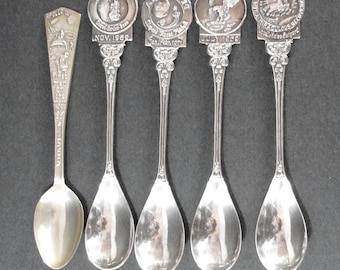 Set 5 Apollo Spoons, 1969- 1971, All With Different Images, Souvbenir Demi Spoons