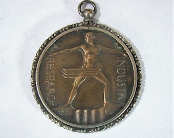 1933 World&#39;s Fair Bronze & Silver Medallion - Pendant - Chicago - Emil Robert Zettler