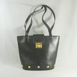Ferragamo Leather Bag, Long Top Handles, Gold Tone Studs and Clasp, Great Size and Condition