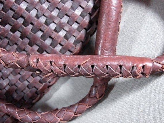 Huge J Peterman Woven Leather Tote Bag, Deep Brow… - image 7