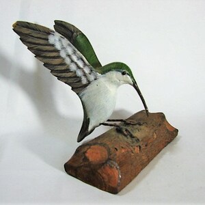 Hummingbird Wood Carving, Vintage, Fine Detail and Color, 1970s