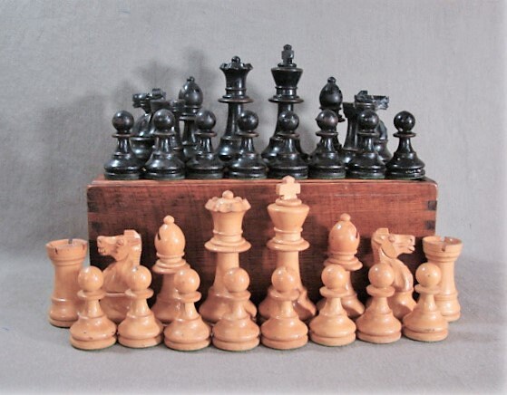 Combo of Reproduced 90s French Chavet Championship Tournament Chess Pieces  V2.0 in Ebonized / Box Wood 