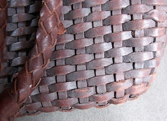 Huge J Peterman Woven Leather Tote Bag, Deep Brow… - image 10