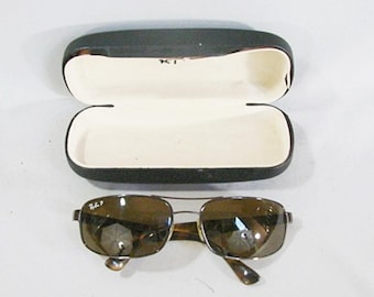 Rayban Sunglasses, Hard Case, Curved Design with Tortoise Arms and Bronze Metal Frames