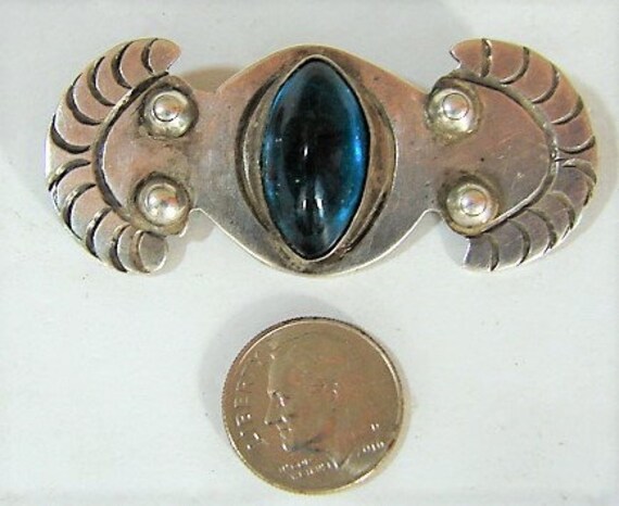 Early Taxco 980 Silver Brooch, Blue Stone, Safety… - image 4