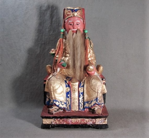 Seated Chinese Ancestor Figure - Horse Hair Beard - 19thC Seated Chinese Ancestor Figure - Horse Hair Beard - 19thC