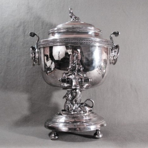 Silver Plate Hot Water Urn, Ornate Neo-Classical Style, Griffon and Sphynx Figures, 19th Century