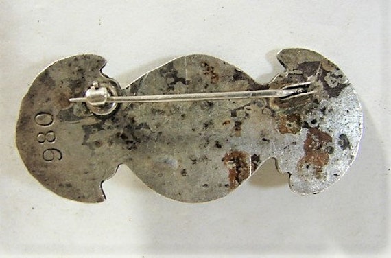 Early Taxco 980 Silver Brooch, Blue Stone, Safety… - image 5