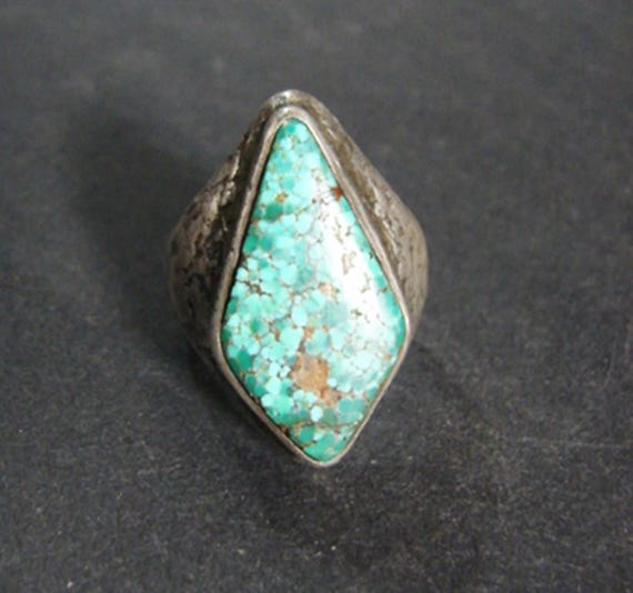 Large Dramatic Sterling and Turquoise Ring, Diamo… - image 1