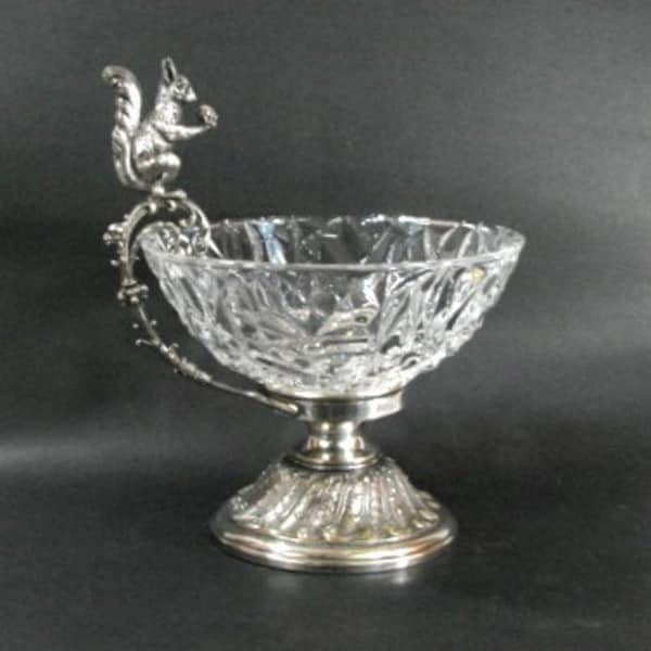 Ornate WMF Squirrel Silver Plate Mount with Tiffany Crystal Bowl, Great Quality, Very Charmiong
