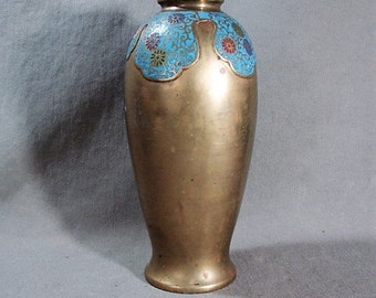 Meiping Form Brass or Bronze Vase with Cloisonne Decoration, ca 1890