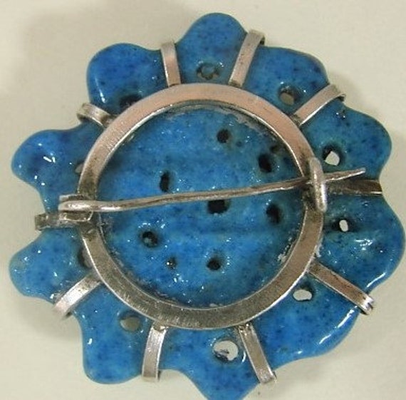 1960s Biomorphic Turquoise Faience and Silver Bro… - image 8