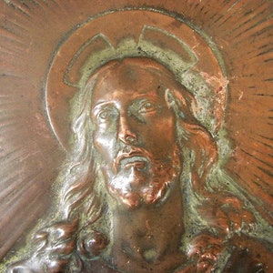 Coppered Bronze Plaque Ettienne Exbrayat - Portrait of Jesus - ca 1905