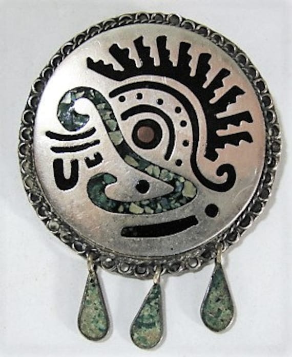 Mexico Sterling Brooch Pre-Columbian Design, Mosa… - image 8