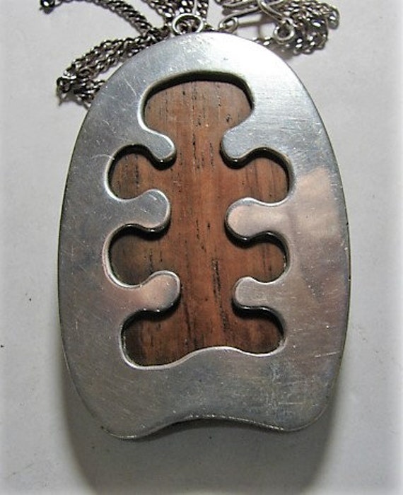 MCM Wood and Chrome Biomorphic Pendant, Original … - image 5