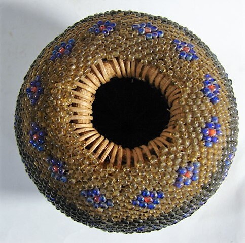Small Beaded Basket, Handmade, Fully Beaded Over Coiled and